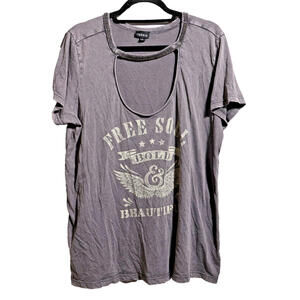TORRID‎ Free Soul Bold & Beautiful Distressed Gray T Shirt 1X Tee Beaded Wings